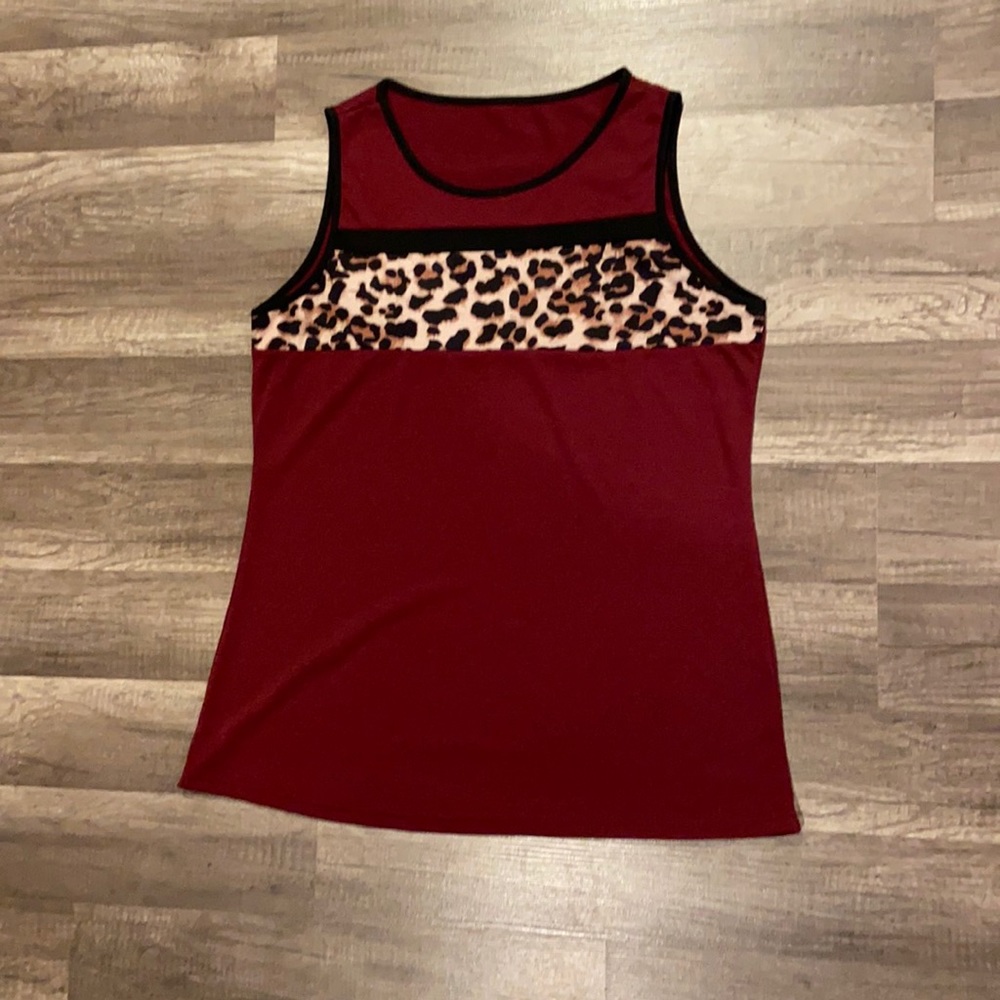 Burgundy & Leopard Tank Top